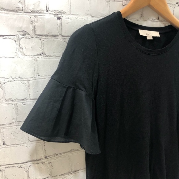 Ann Taylor Loft Ruffled Short Sleeve Top Black Size XS - Picture 3 of 7